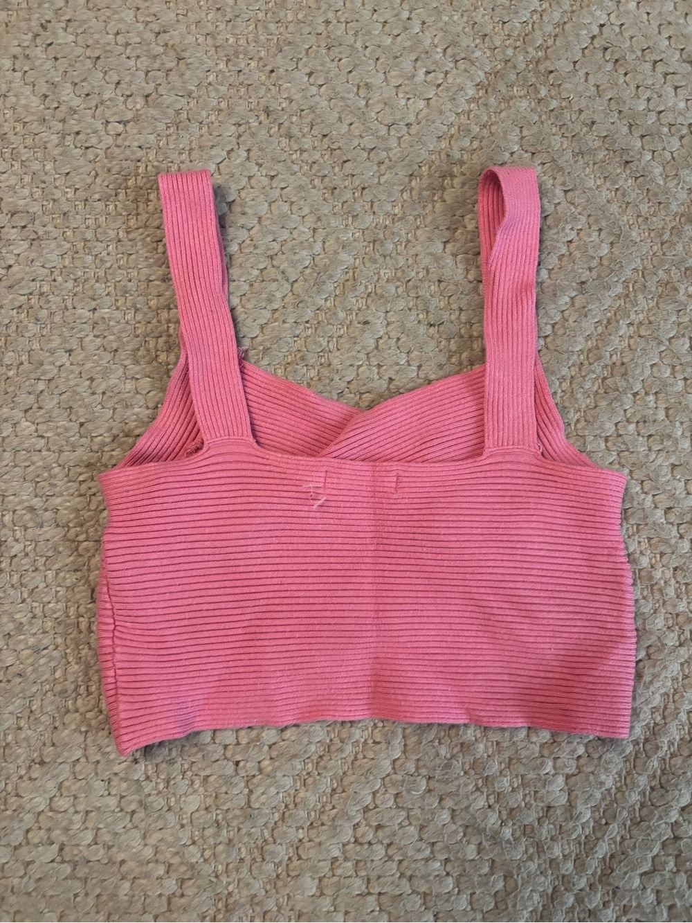 Mango Pink Ribbed Crossover Crop Tank - Picture 2 of 3